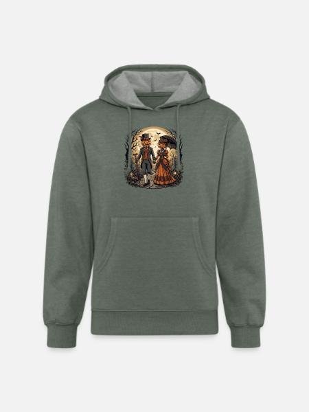 Moonlit Pumpkin Couple - Unisex Organic Hoodie - heather military green