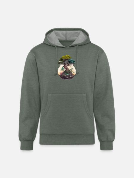 Bonsai Tree Terrarium - Unisex Organic Hoodie - heather military green