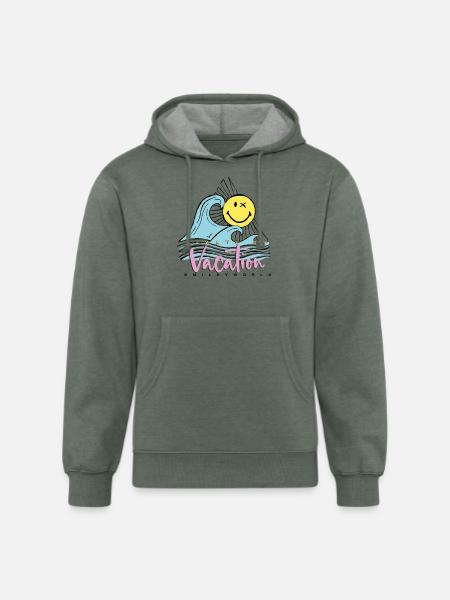 SmileyWorld Always On Vacation - Unisex Organic Hoodie - heather military green