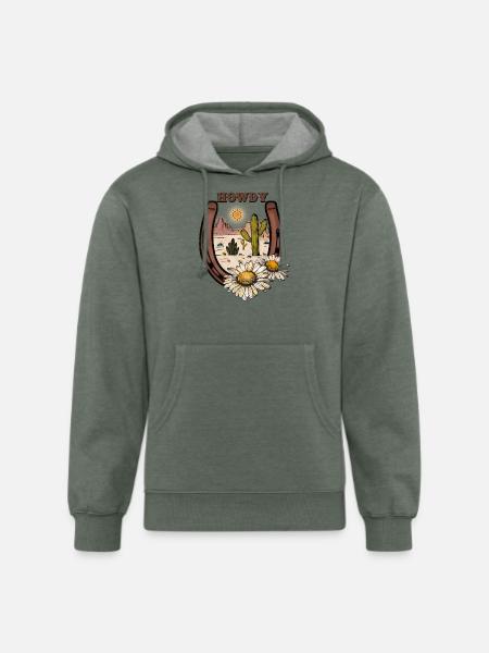 HOWDY -Desert Horseshoe - Unisex Organic Hoodie - heather military green