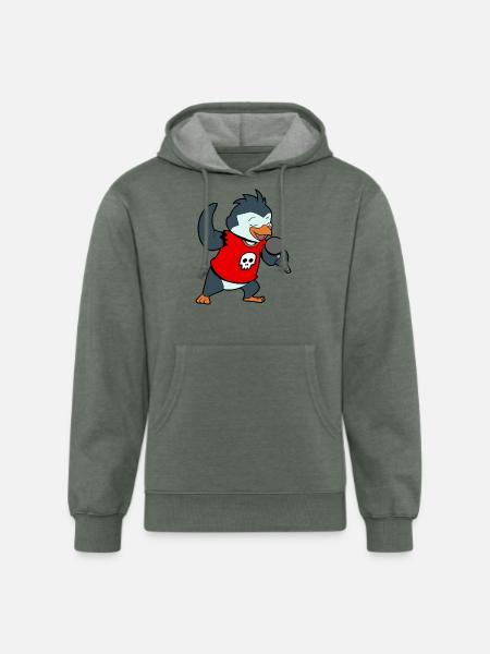 Singing Penguin With Microphone - Unisex Organic Hoodie - heather military green