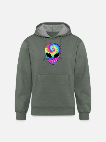 Psychedelic Alien TieDye Face - Unisex Organic Hoodie - heather military green