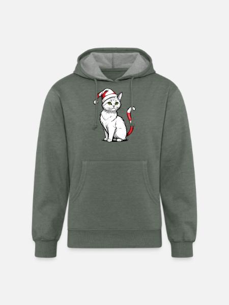 White Christmas Cat - Unisex Organic Hoodie - heather military green