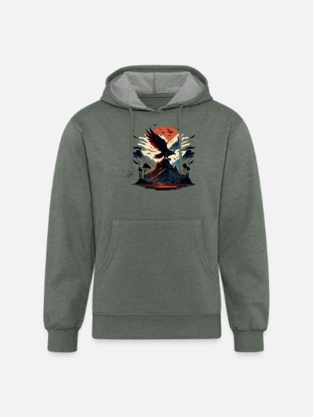 Golden eagle on snow mountain - Unisex Organic Hoodie - heather military green