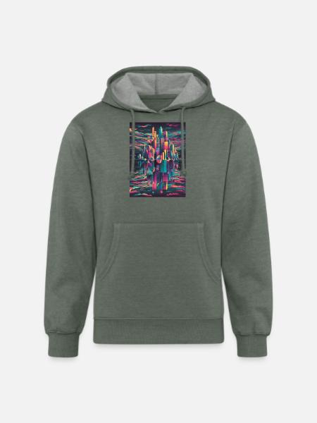 Vibrant Halftone Skyline Conceptual Art - Unisex Organic Hoodie - heather military green