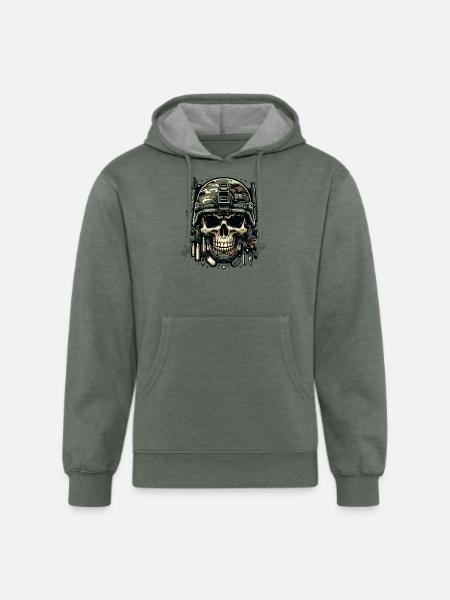 Soldier's Legacy: Camo Skull - Unisex Organic Hoodie - heather military green