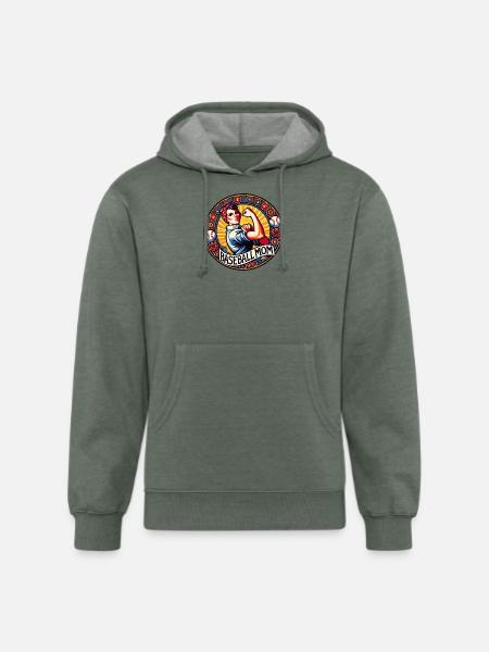 Baseball Mom 1970s Emblem - Unisex Organic Hoodie - heather military green