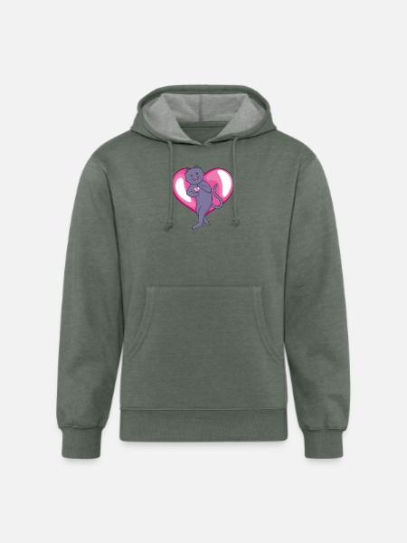 Russian Blue Cat in Love - Unisex Organic Hoodie - heather military green