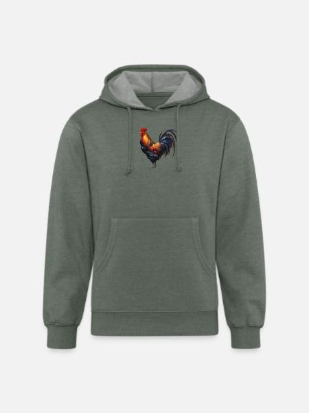Rooster - "Cluck Commander" - Unisex Organic Hoodie - heather military green
