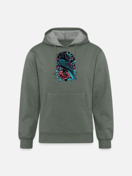 Floral Raven - Unisex Organic Hoodie - heather military green