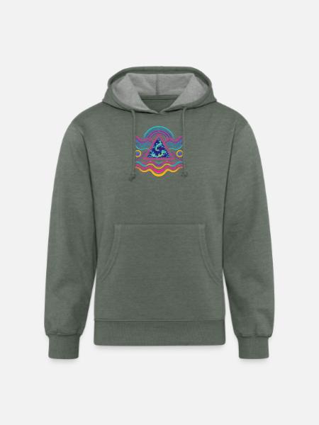 Neon Triangle Fractal Wave - Unisex Organic Hoodie - heather military green