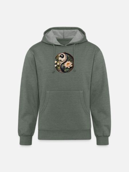 Lotus Flower Pond Yang - Unisex Organic Hoodie - heather military green
