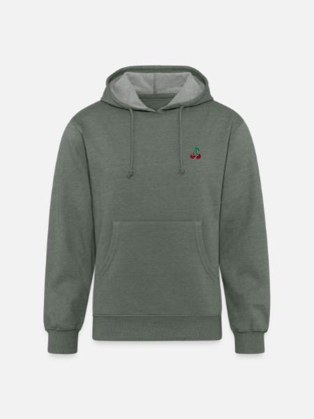Cherries embroidered - Unisex Organic Hoodie - heather military green