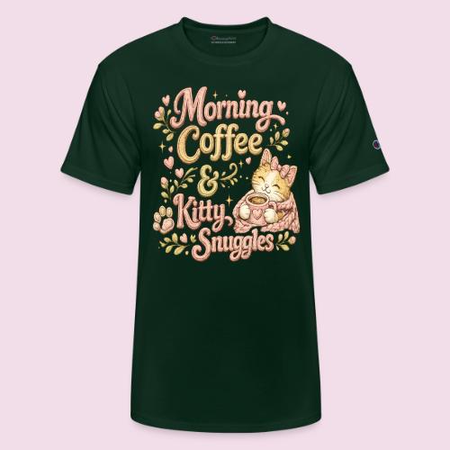Morning Coffee & Kitty Snuggles Faux Stitched - Champion Unisex T-Shirt
