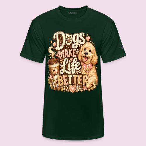 Dogs Make Life Better | Faux Embroidery Style - Champion Unisex T-Shirt