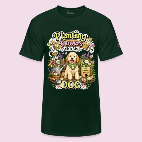 Planting Flowers With My Dog - Champion Unisex T-Shirt