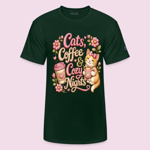 Cats, Coffee & Cozy Nights Faux Stitched Design - Champion Unisex T-Shirt