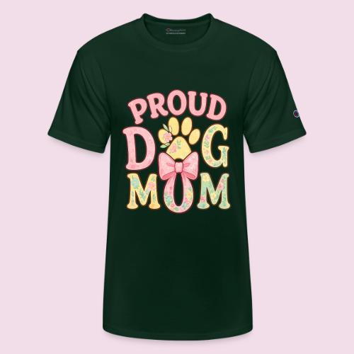 Proud Dog Mom Floral Paw Bow - Champion Unisex T-Shirt