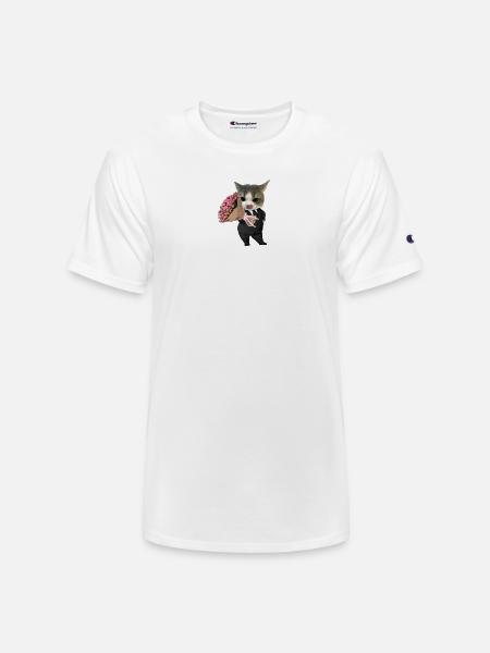 Cat in Suit with Bouquet - Champion Unisex T-Shirt - white