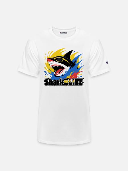 Neon Shark Splash Sunglasses Tee - Champion Unisex T-Shirt - white