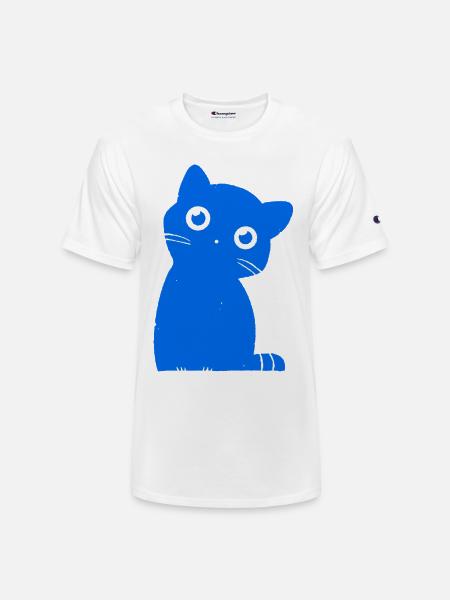 Azure Blue Cat Silhouette - Champion Unisex T-Shirt - white