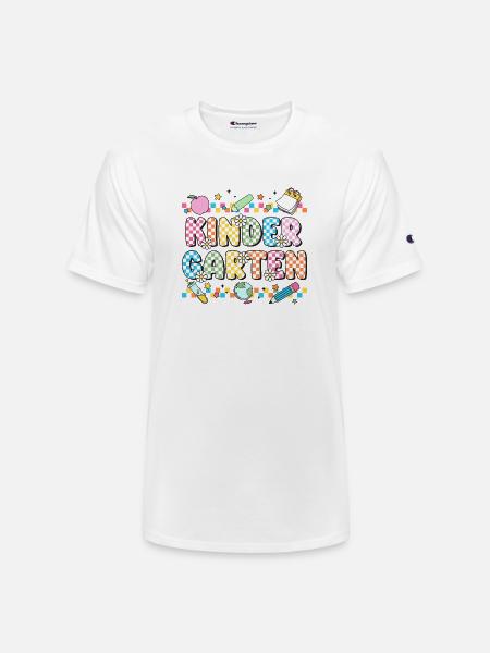Kindergarten Checkerboard Teacher - Champion Unisex T-Shirt - white