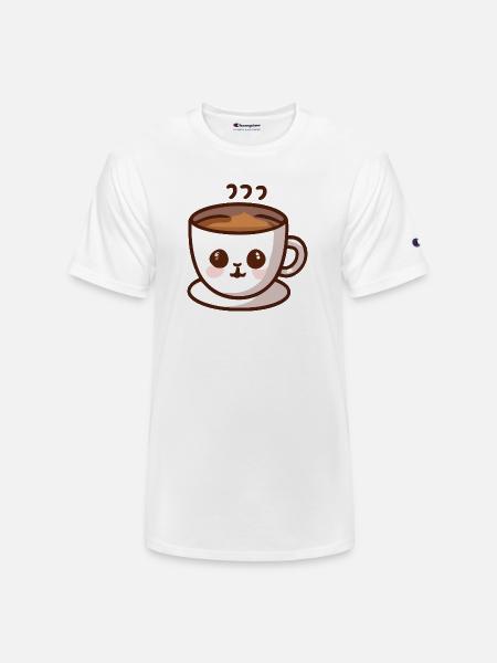 Coffee Cup Cat Face - Champion Unisex T-Shirt - white