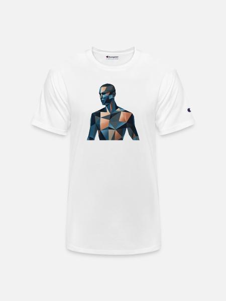 Blue Low-Poly Portrait - Champion Unisex T-Shirt - white