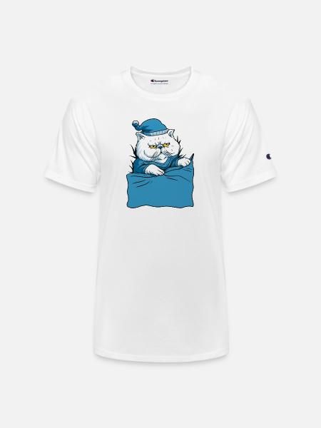 Grumpy Blue Pajama Cat - Champion Unisex T-Shirt - white