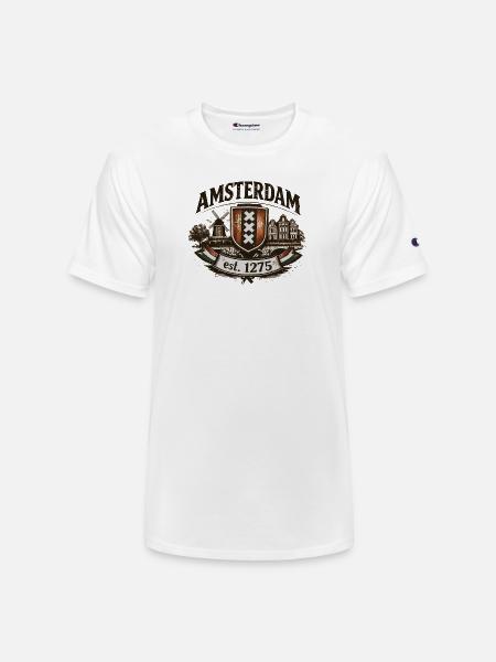 Amsterdam – Windmill & Canal Crest - Champion Unisex T-Shirt - white