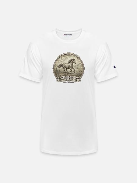 Rustic Horse Homestead Emblem - Champion Unisex T-Shirt - white