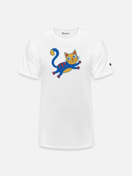 Vibrant Blue Cat Cartoon - Champion Unisex T-Shirt - white