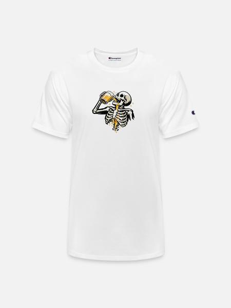 Skeleton Sips Beer - Champion Unisex T-Shirt - white