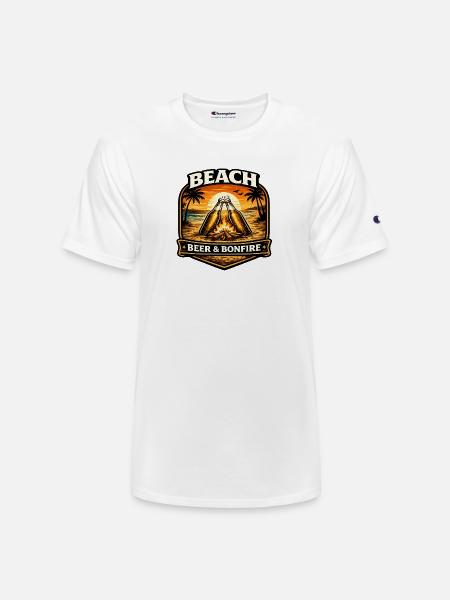 Beach Bonfire Beer Emblem - Champion Unisex T-Shirt - white