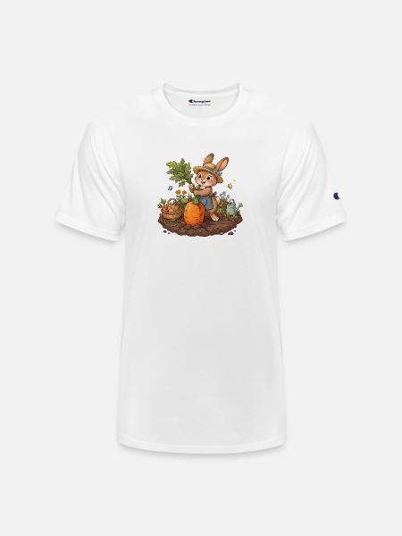 Harvesting Bunny in Garden - Champion Unisex T-Shirt - white