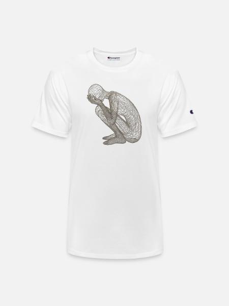 Wireframe Kneeling Figure - Champion Unisex T-Shirt - white