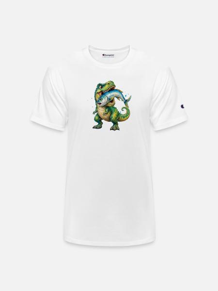 Cretaceous Catch: Dino with Fish - Champion Unisex T-Shirt - white