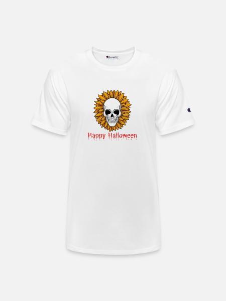 Sunflower Skull Halloween Tee - Champion Unisex T-Shirt - white