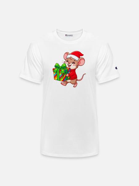 Cheerful Holiday Mouse Gift - Champion Unisex T-Shirt - white