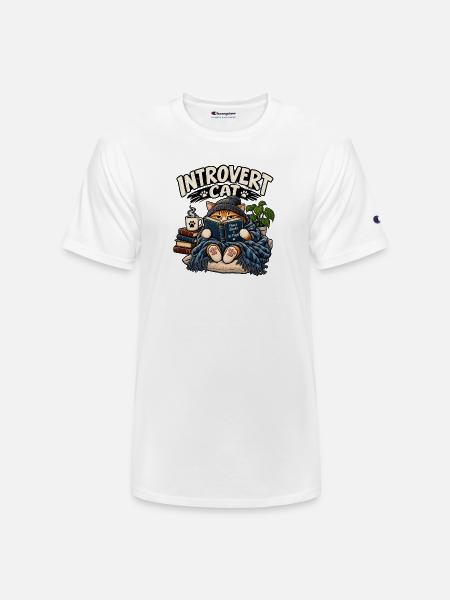 Introvert Cat Cozy Reader - Champion Unisex T-Shirt - white