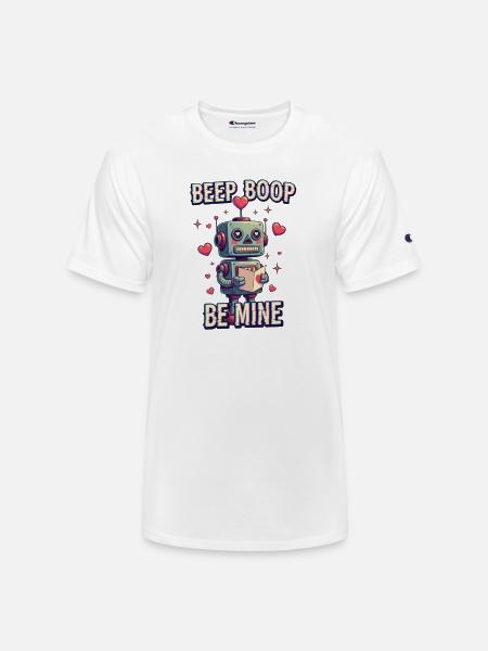 Beep Boop Be Mine Robot - Champion Unisex T-Shirt - white