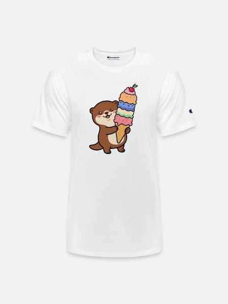 Otter Rainbow Ice Cream Cone - Champion Unisex T-Shirt - white