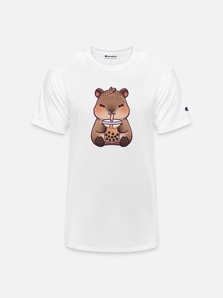Kawaii CapybaraDrinking Milk Tea - Champion Unisex T-Shirt - white