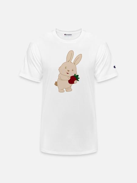 Bunny Holding Strawberry Charm - Champion Unisex T-Shirt - white