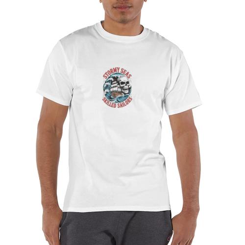 Stormy Seas Skull Pirate Ship Nautical Ocean Waves - Champion Unisex T-Shirt