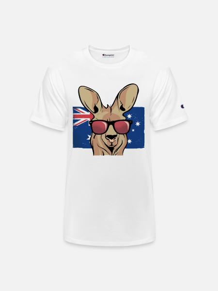 Aussie Kangaroo Sunglasses Flag - Champion Unisex T-Shirt - white