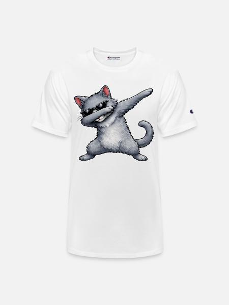 Dabbing Russian Blue Cat - Champion Unisex T-Shirt - white