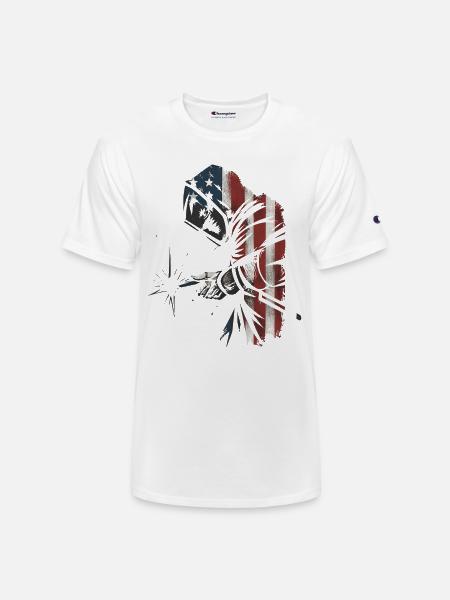 American Flag Welder Distressed Graphic - Champion Unisex T-Shirt - white