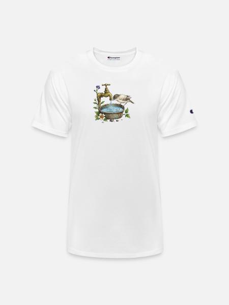 Bird at Rustic Tap Garden Watering - Champion Unisex T-Shirt - white