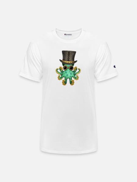 Steampunk Green Octopus - Champion Unisex T-Shirt - white